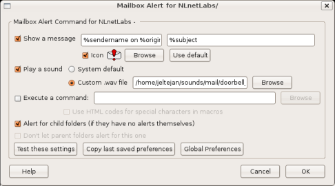 Mailbox Alert Preferences Screen