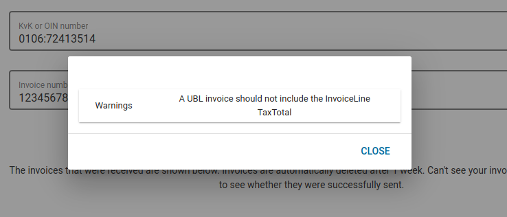 Screenshot of send test warning