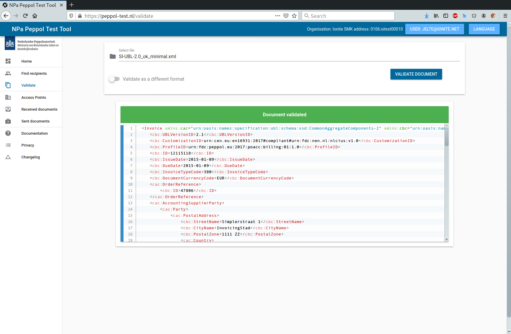 Screenshot of the Validate component