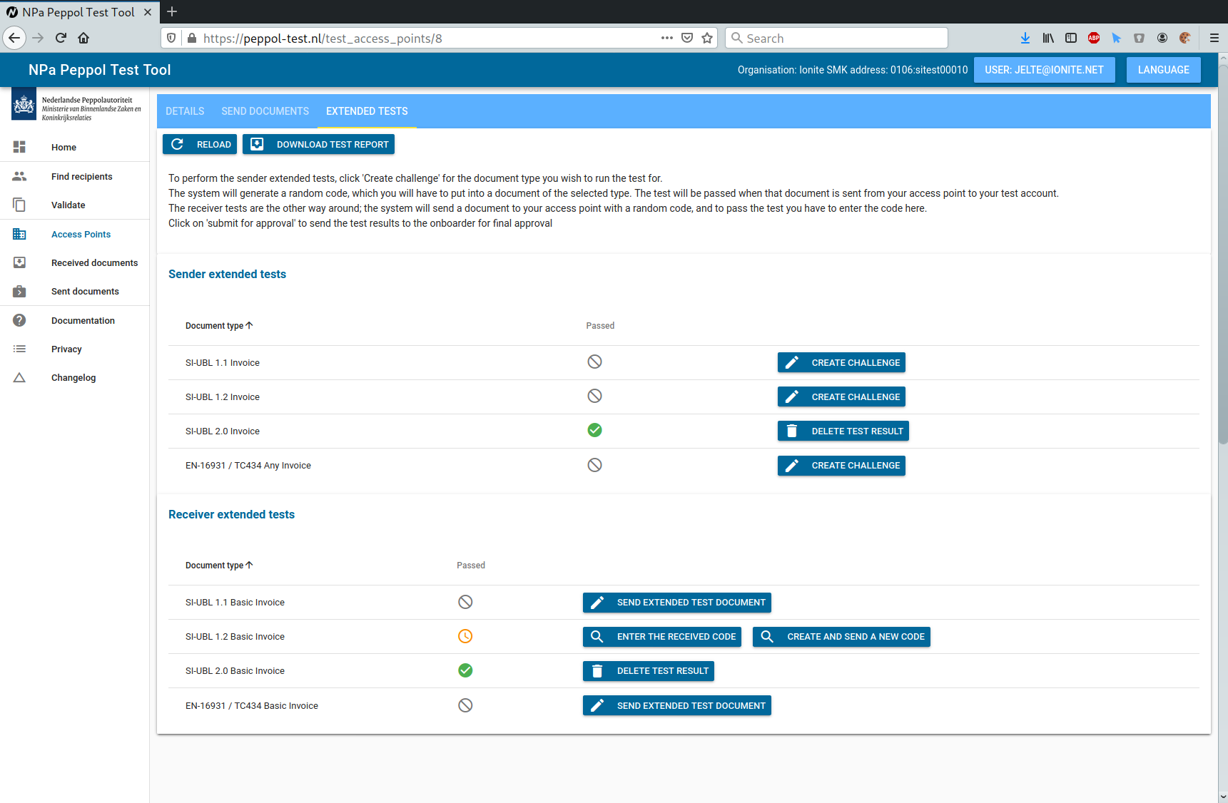 Screenshot of Access Point extended tests