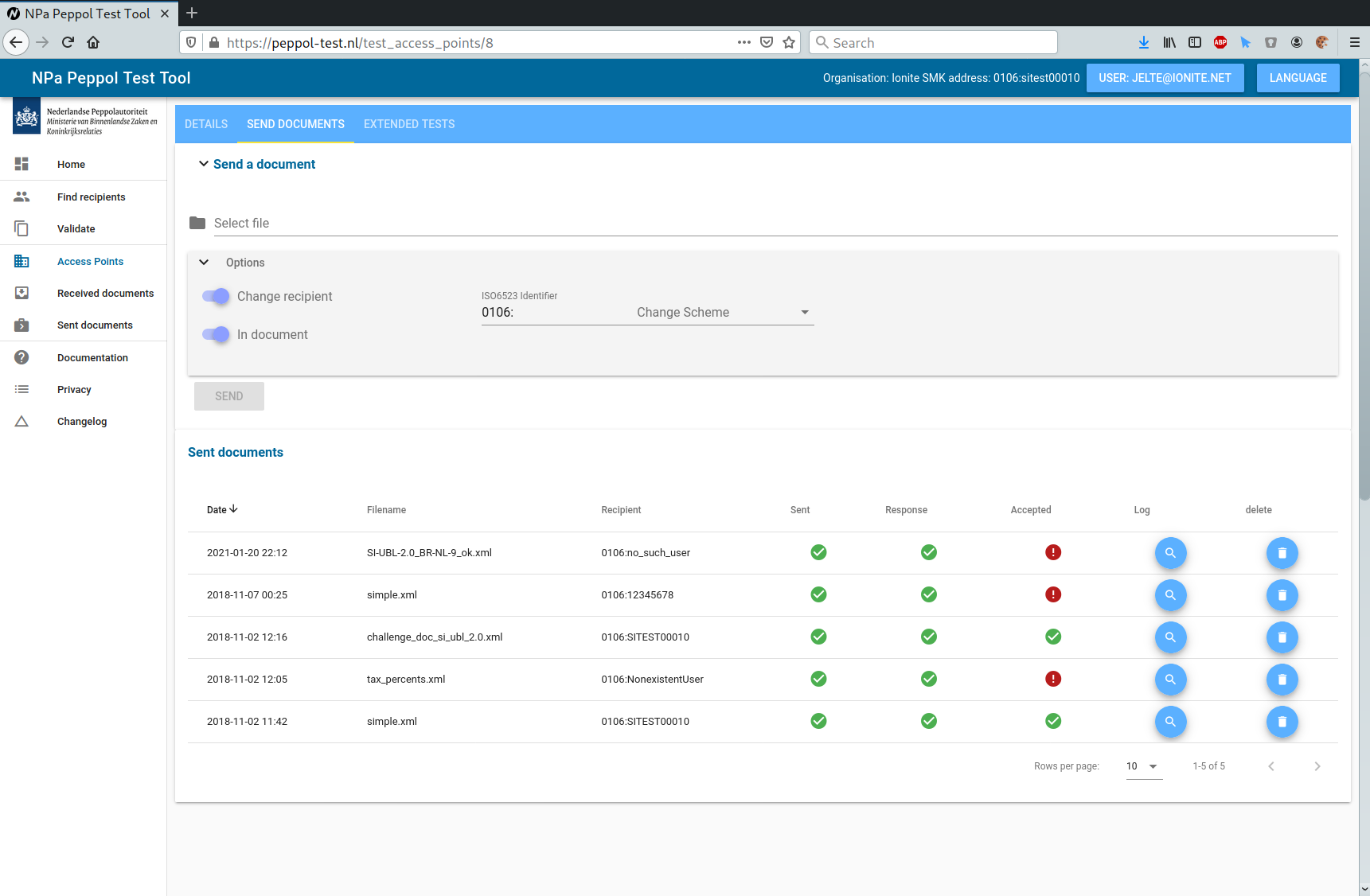 Screenshot of Access Point Send document